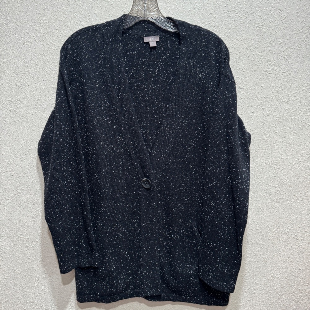 J. Jill Womens Black White Speckled Single Button Cardigan Sweater Size M Pocket